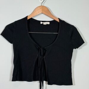 🖤 Aeropostale Black Ribbed Tie Front Crop Top Size Medium Soft Rayon Shrug